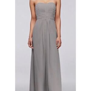 David's Bridal Long Strapless Chiffon Dress Pleated Bodice Gray Mercury Size‎ 4